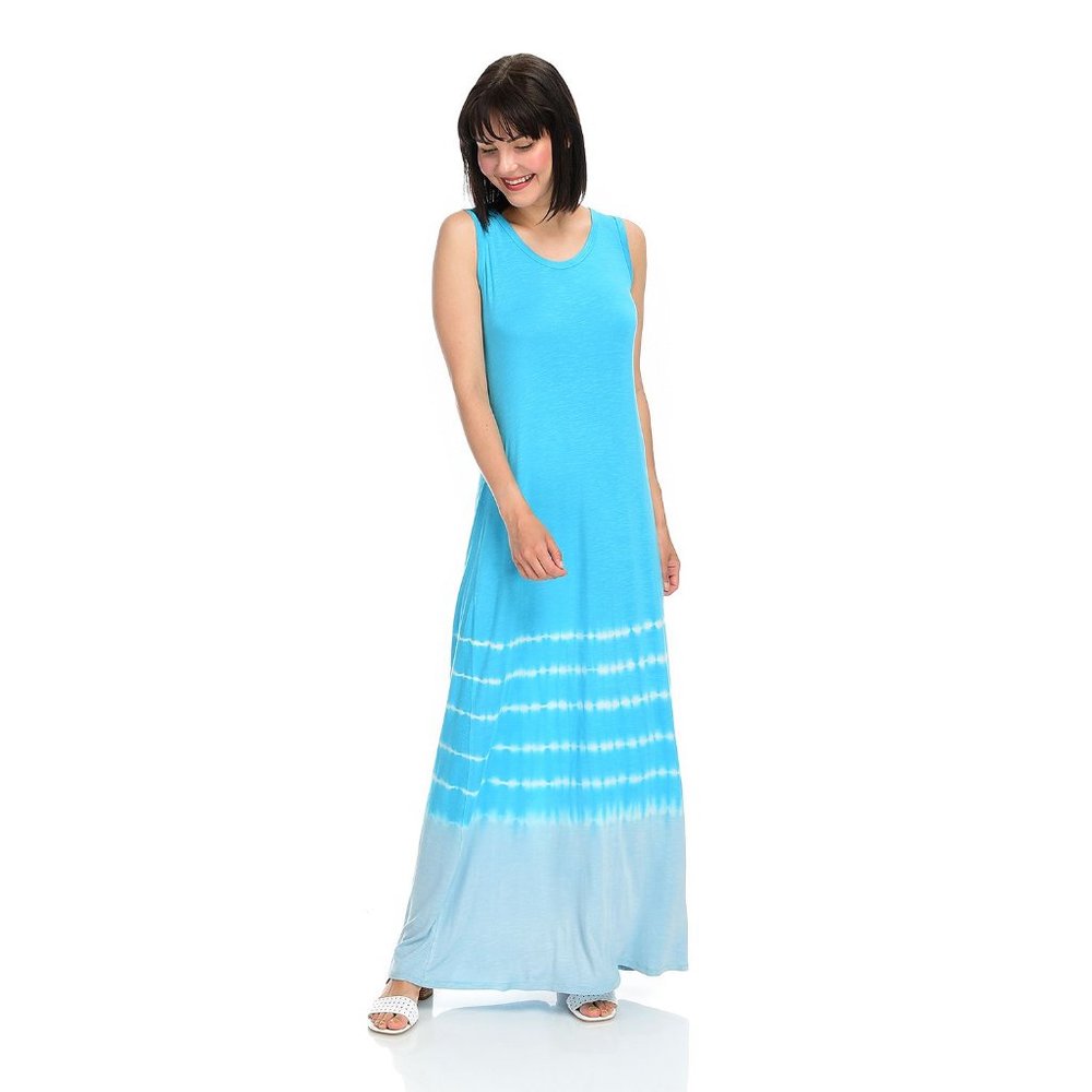 OSO Casuals Slub Knit Sleeveless Scoop Neck Tie-Dye Maxi Dress in Blue NWOT